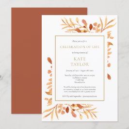 Convites Celebração da Vida com Folhagem Dourada de Terraco