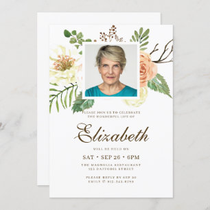 Convites Celebração da Vida com Fotos Florais Modernas de W