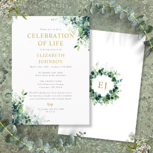 Convites Celebração da Vida com Monograma de Verdura Floral