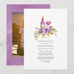 Convites Celebração da Vida com tema de Vinho Floral Roxo