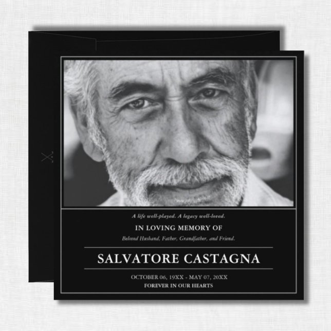 Convites Celebração da Vida de Golfe Foto Preta Memorial (A Life Well-Played — a refined golf celebration of life tribute honoring a life of grace and legacy.)