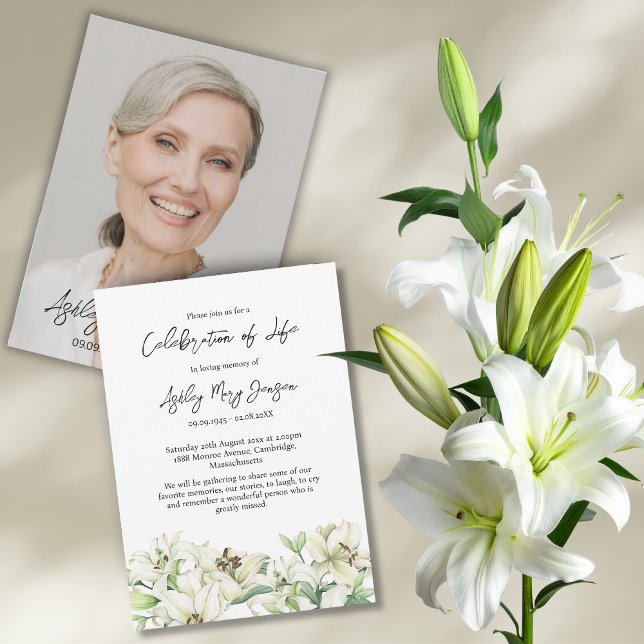 Convites Celebração da Vida de Lily Foto Funeral (Criador carregado)