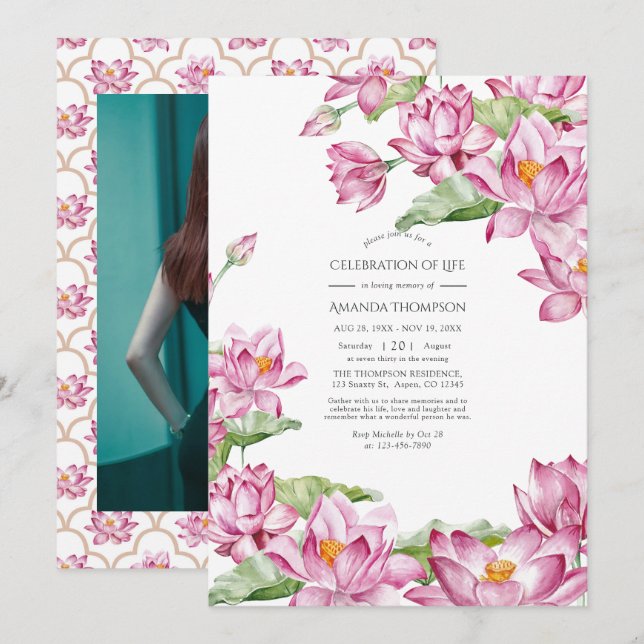 Convites Celebração da Vida do Flor de Água Lotus (Frente/Verso)