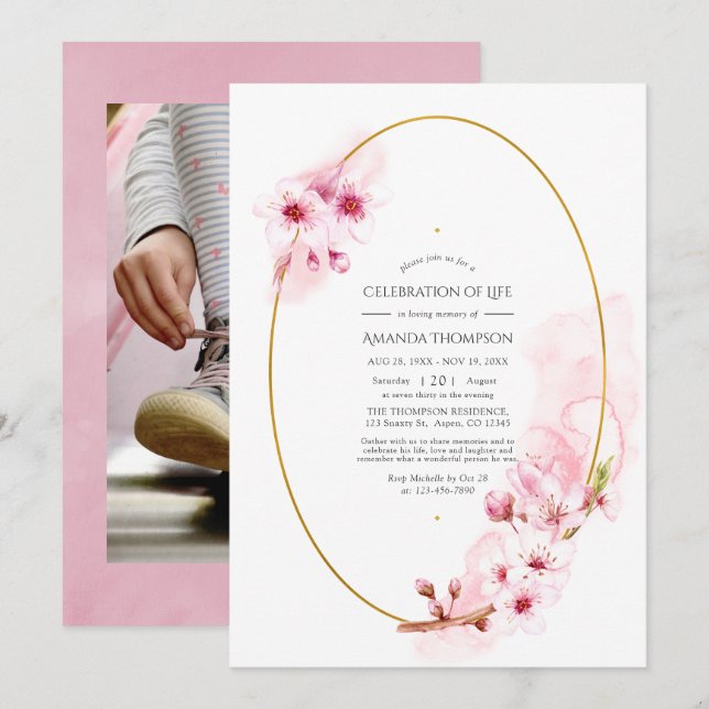 Convites Celebração da Vida do Flor do Primavera de Cereja  (Frente/Verso)