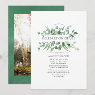 Convites Celebração da Vida em Aquarela com Eucalipto Verde