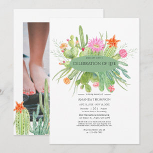 Convites Celebração da Vida em Aquarela Foto de Cactus