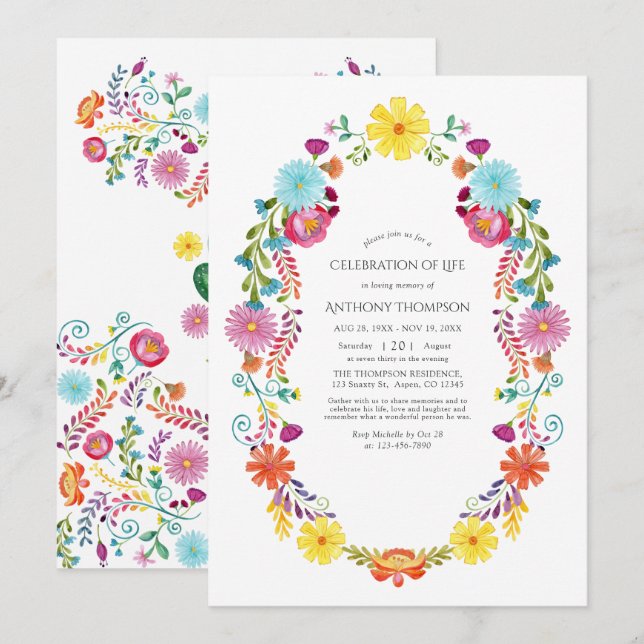 Convites Celebração da Vida em Festa Floral de Aquarela (Frente/Verso)