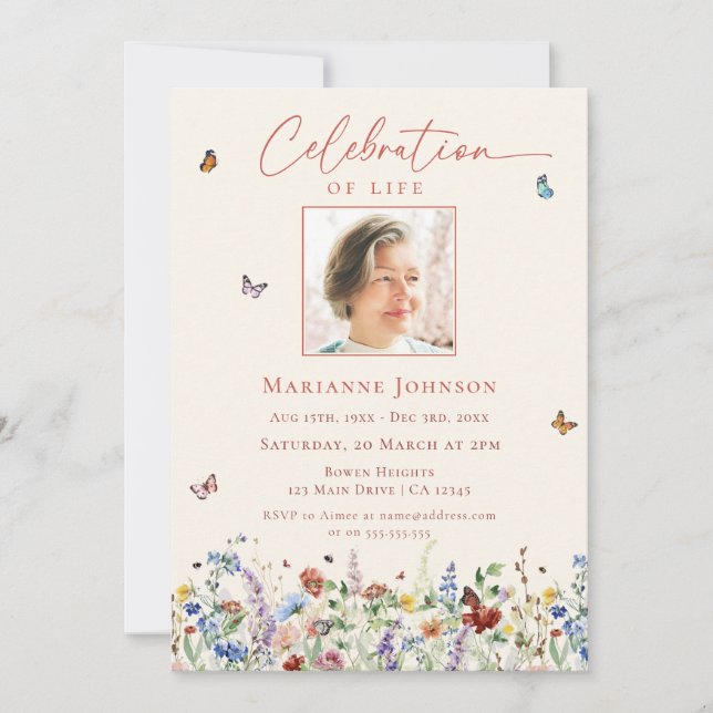 Convites Celebração da Vida em Memorial de Flores Selvagens (Frente)