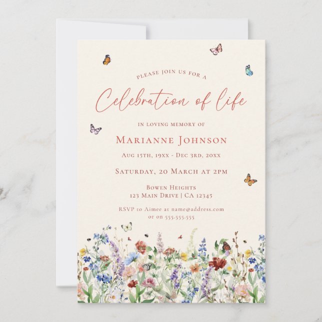 Convites Celebração da Vida em Memorial Moderno de Flores S (Frente)