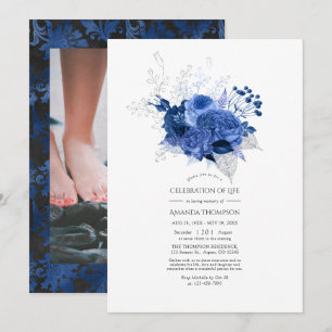 Convites Celebração da Vida Floral Azul Real e Prata