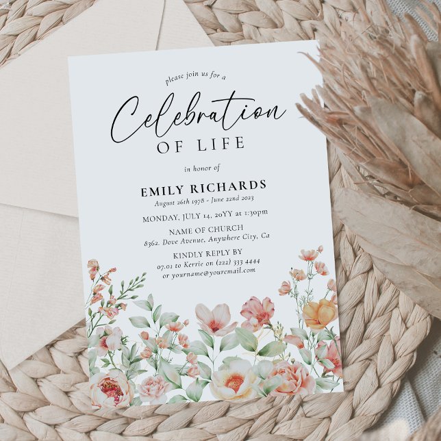 Convites Celebração da Vida Floral de Pêssego Botânica (Criador carregado)