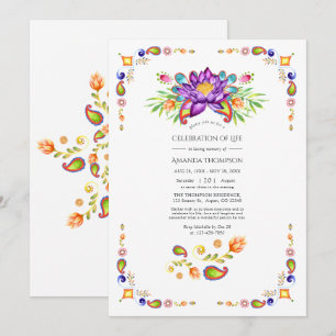 Convites Celebração da Vida Floral e Paisley Indiana Modern