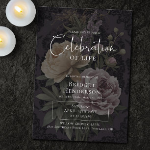 Convites Celebração da Vida Floral Funeral Sombrio Escuro