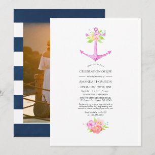 Convites Celebração da Vida Floral Náutica Rosa Feminina