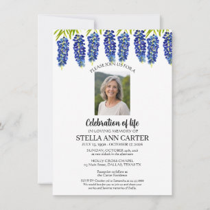 Convites Celebração da Vida Foto Bluebonnets Funeral