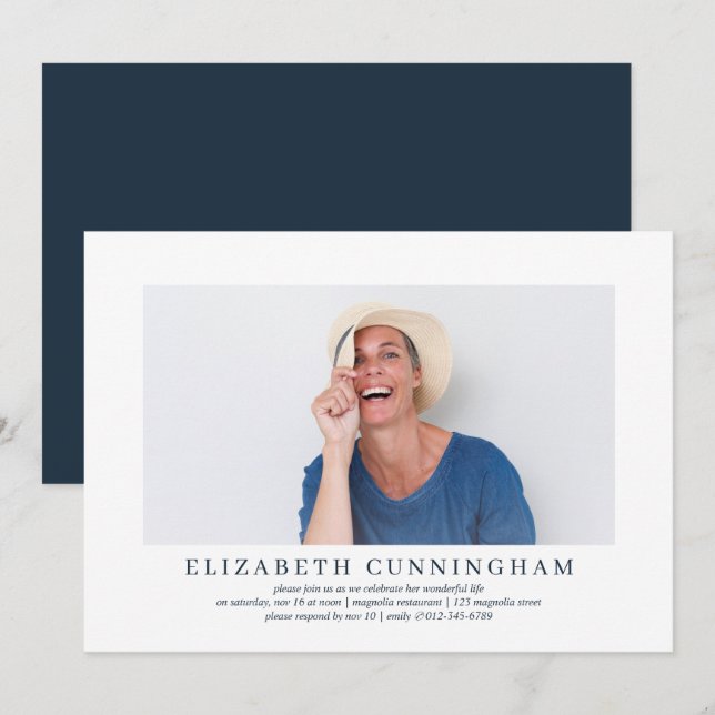 Convites Celebração da Vida Foto Elegante Simples Moderna (Frente/Verso)
