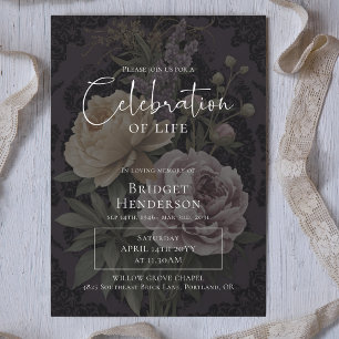 Convites Celebração da Vida Foto Floral Escura e Mal-humora