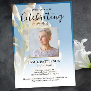Convites Celebração da Vida Foto Funeral da Flor Lírio