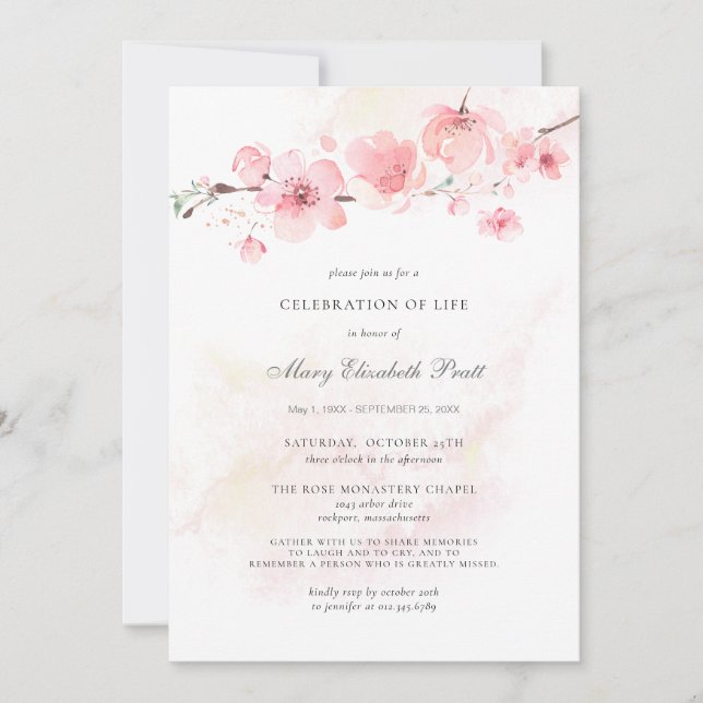 Convites Celebração da Vida Foto Funeral Invi Floral Rosa R (Frente)