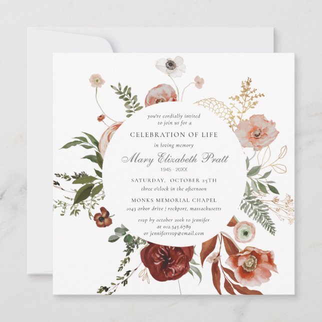 Convites Celebração da Vida Foto Funeral Pink Terracotta (Frente)