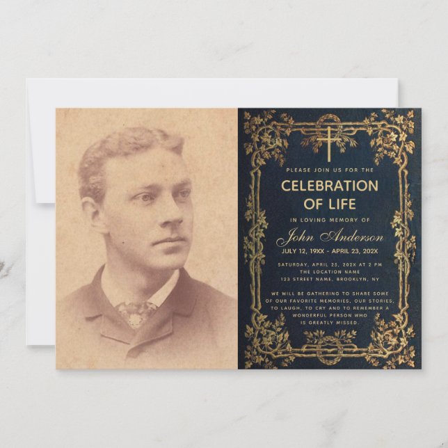 Convites Celebração da Vida Foto Funeral Vinhas Douradas Az (Frente)