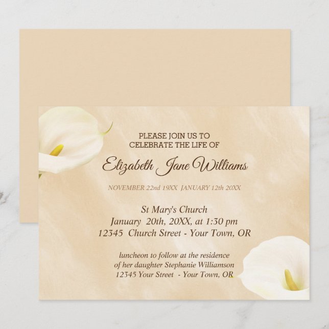 Convites Celebração da Vida | Funeral  Aquarela Lírio (Frente/Verso)