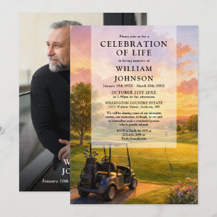 Convites Celebração da Vida Funeral de Carrinho de Golfe Fo