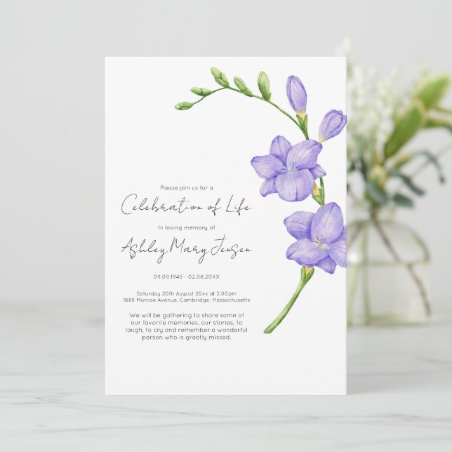 Convites Celebração da Vida Funeral Freesia (Em pé/Frente)