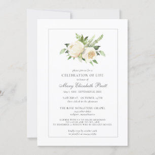 Convites Celebração da Vida Funeral Memorial White Floral