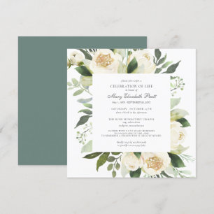 Convites Celebração da Vida Funeral Memorial White Floral