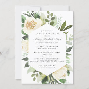 Convites Celebração da Vida Funeral Memorial White Floral