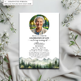 Convites Celebração da Vida Funeral Montanhas e Árvores