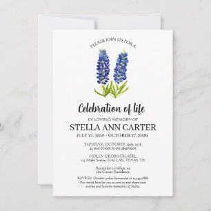 Convites Celebração da Vida Funeral Texas Bluebonnet