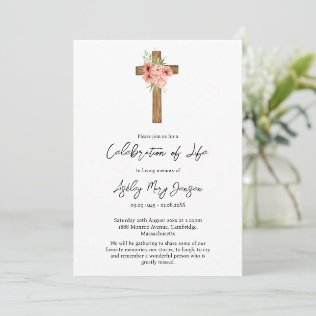 Convites Celebração da Vida Funeral Zinnia Cross (Em pé/Frente)
