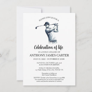 Convites Celebração da Vida Golfista Funeral de Golfe