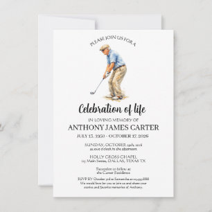 Convites Celebração da Vida Golfista Golfe Funeral