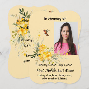 Convites Celebração da Vida Hummingbird Rosas Amarelas