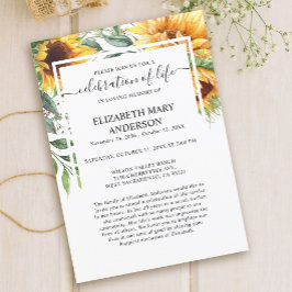 Convites Celebração da Vida Memorial Funeral Sunflower