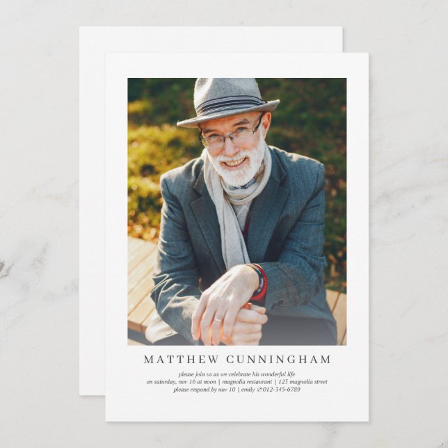 Convites Celebração da Vida Moderna e Simples Elegante (Frente/Verso)