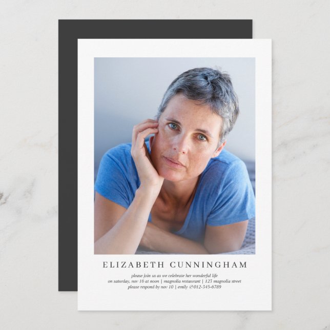 Convites Celebração da Vida Moderna e Simples Elegante (Frente/Verso)