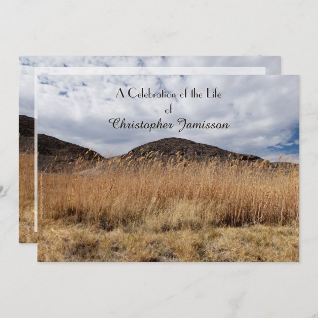 Convites Celebração da vida, nome, grão na brisa (Frente/Verso)
