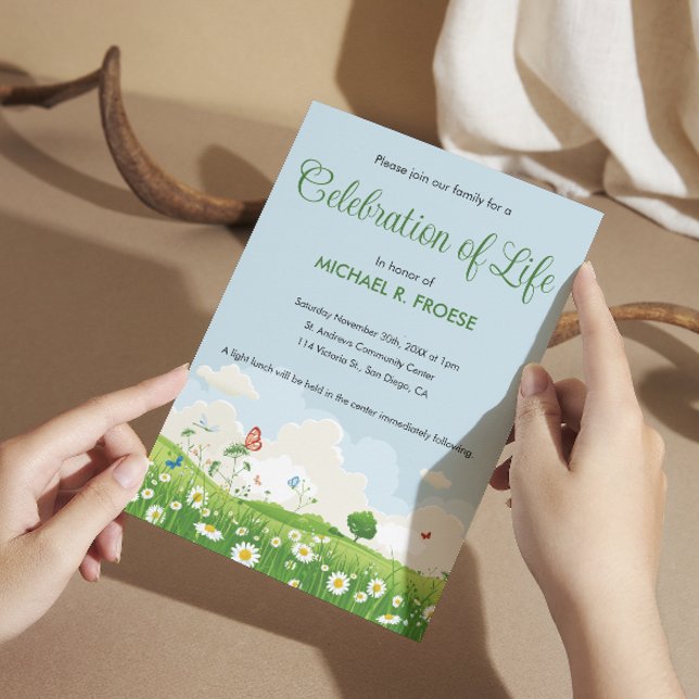 Convites Celebração da Vida pela Borboleta Daisy Meadow (Criador carregado)
