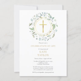 Convites Celebração da Vida pela Dourada Cruz Greenery Garl