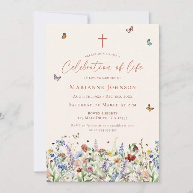 Convites Celebração da Vida pelo Serviço Memorial de Flores (Frente)