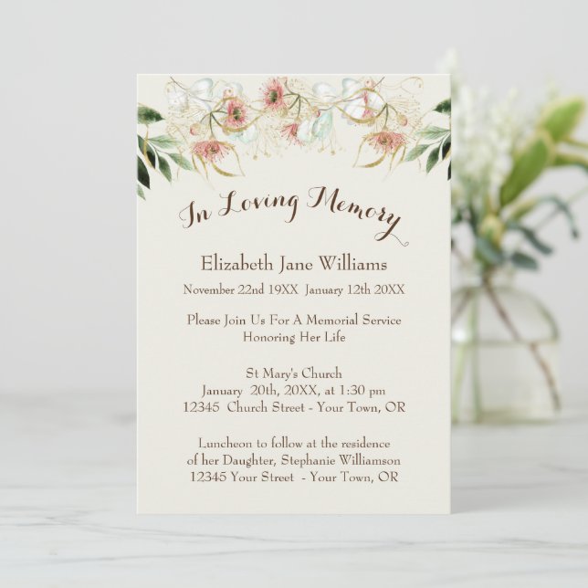 Convites Celebração da Vida pelo Serviço Memorial | eucalip (Em pé/Frente)