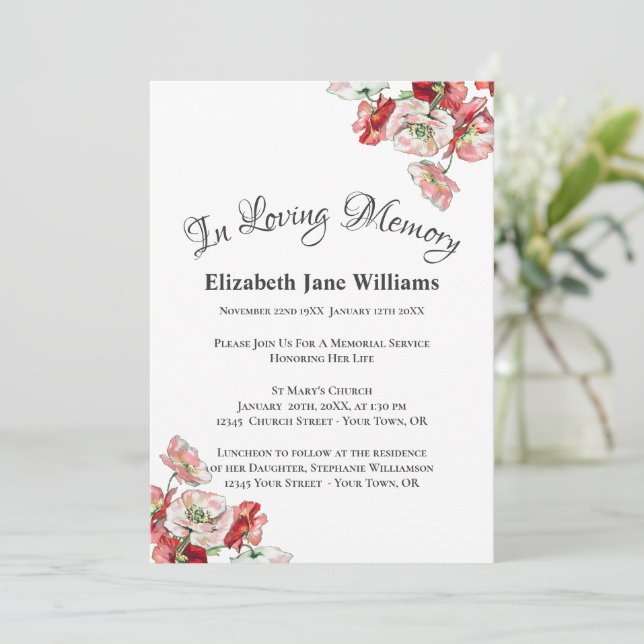 Convites Celebração da Vida pelo Serviço Memorial | Poppy I (Em pé/Frente)