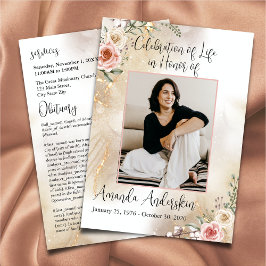 Convites Celebração da Vida Pêssego e Obituário Dourado