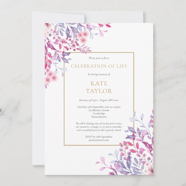 Convites Celebração da Vida por Funerais Florais do País (Frente)