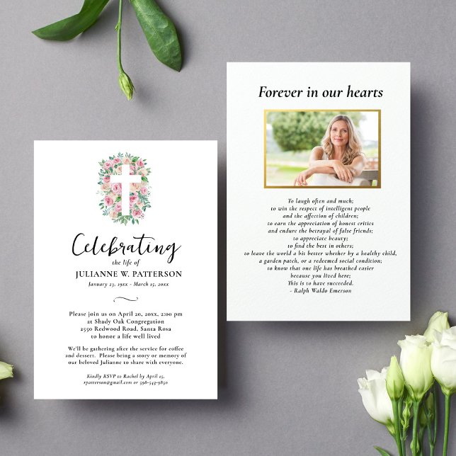 Convites Celebração da Vida, Rosa, Foto, Funeral (Criador carregado)