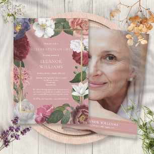 Convites Celebração da Vida Rosa Rosa Funeral Foto Floral